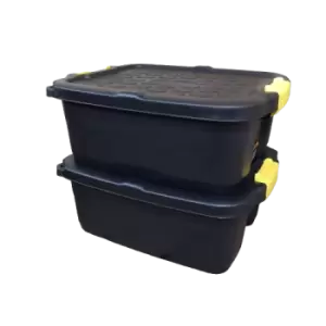 Image of 2 x 24L Heavy Duty Storage Boxes, Sturdy, Lockable, Stackable and Nestable Design Storage Chests with Clips in Black