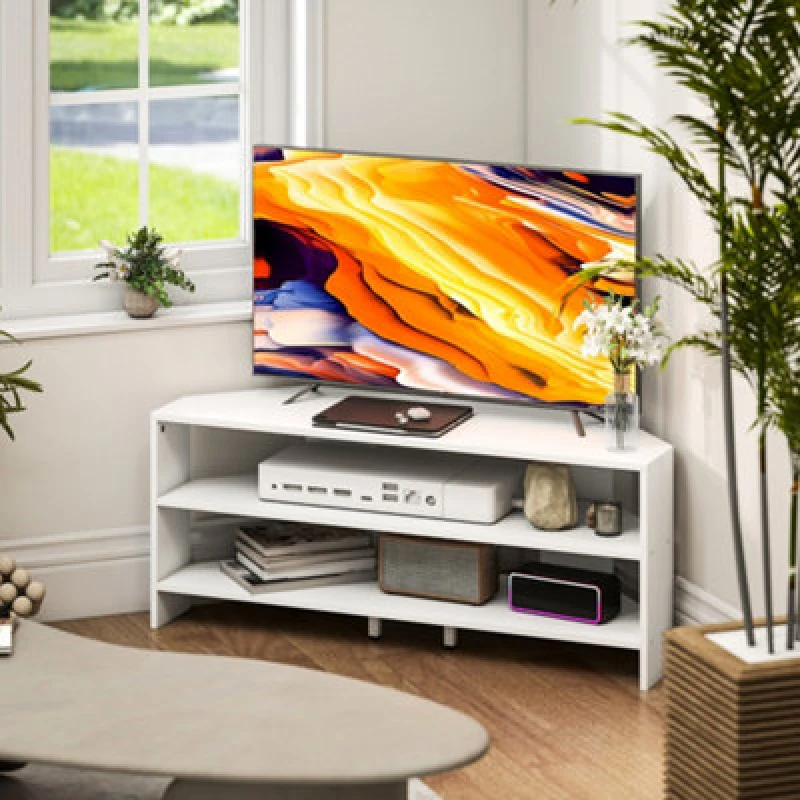 Image of HOMCOM HOMCOM Corner TV Stand for TVs up to 47", TV Unit with Open Shelves in White White One Size Unisex 5063603585454