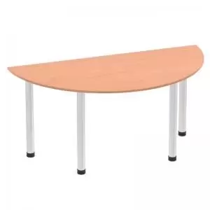Image of Impulse 1600mm Semi-Circle Table Beech Top Brushed Aluminium Post Leg
