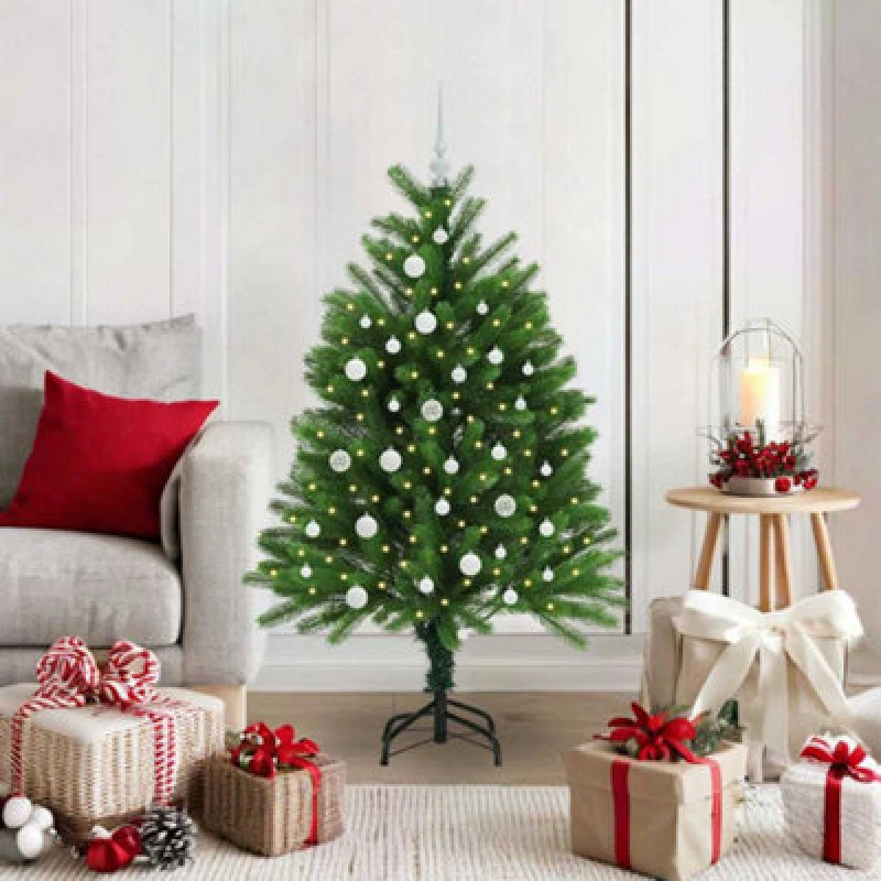 Image of vidaXL Christmas Tree with 150 LEDs, White Balls with Stand Green 120cm PE, Green 3396312