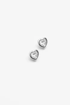 image of Rhodium Plated Cubic Zirconia Heart Stud Earrings