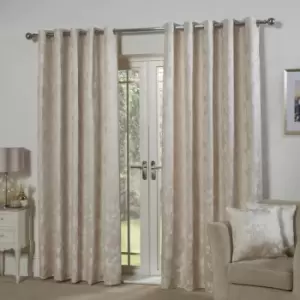 Image of Butterfly Meadow Floral Jacquard Lined Eyelet Curtains, Cream, 46 x 54" - Emma Barclay