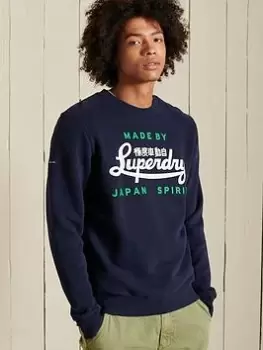 Image of Superdry Script Style Sweat - Navy, Size L, Men