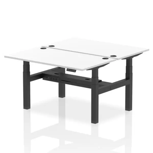 Image of Air Air Back-to-Back 1400 x 800mm Height Adjustable 2 Person Bench Desk White Top with Cable Ports Black Frame HASCP2P14800WHTB