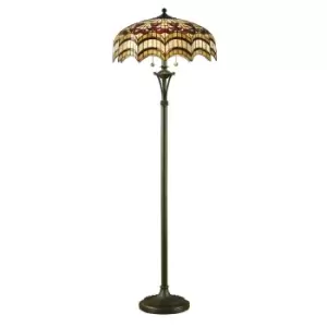 image of Vesta 2 Light Floor Lamp Dark Bronze, Tiffany Glass, E27