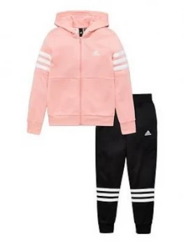 image of Adidas Childrens 2 Piece Zip Front Hoodie And Joggers Set - Pink