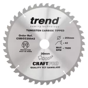 Image of Trend CRAFTPRO Wood Cutting Mitre Saw Blade 255mm 42T 30mm