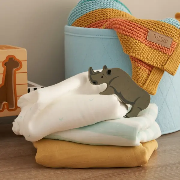 Image of Tutti Bambini Pack of 3 Muslin Swaddle Wraps White/Green/Yellow