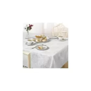 image of Emma Barclay Damask Rose Tablecloth, White, 60 x 84" Oval