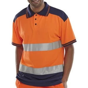 Image of BSeen Polo Shirt Hi Vis Polyester Two Tone 2XL OrangeNavy Ref