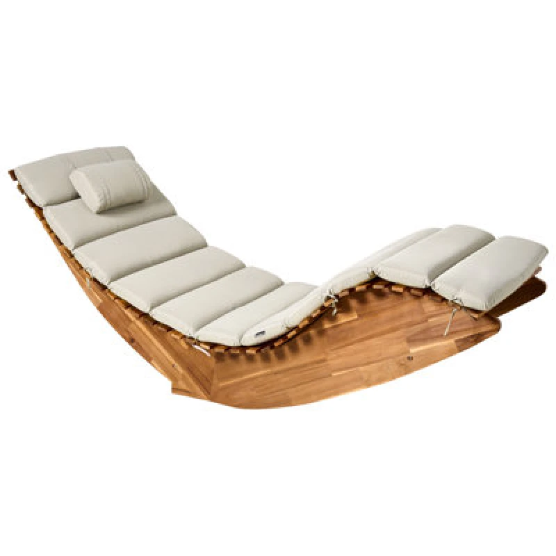 Image of Beliani Sun Lounger With Cushion Brescia Premium Acacia Wood Taupe