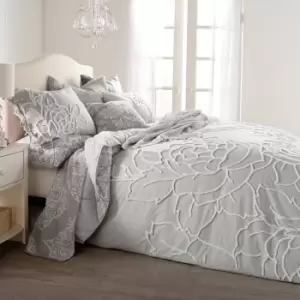 Image of Peri Home Chenille Rose Super Kingsize Duvet Cover, Grey