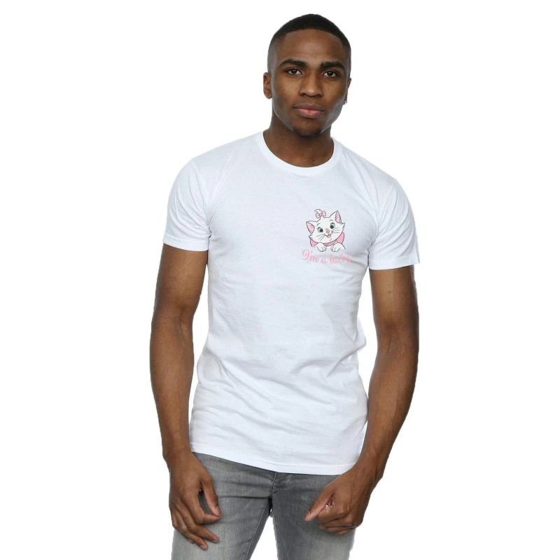 Image of Disney Men Aristocats Marie I'm A Lady Breast Print T-Shirt in White Size: Small White S Male 5059114953721