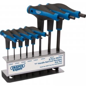 image of Draper Expert 8 Piece T Handle Ball End Hexagon Allen Key Set Metric