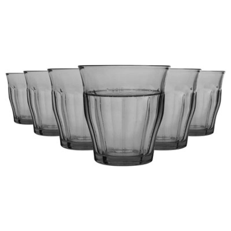 Image of Duralex 6 Piece Picardie Drinking Tumbler Glasses Set - Grey - 250ml Grey