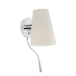 image of Lupe 1 Light Indoor Wall Light Chrome, White with Reading Lamp, E27