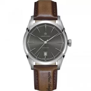 image of Hamilton American Classic Automatic Grey Dial Brown Leather Strap Mens Watch H42415591