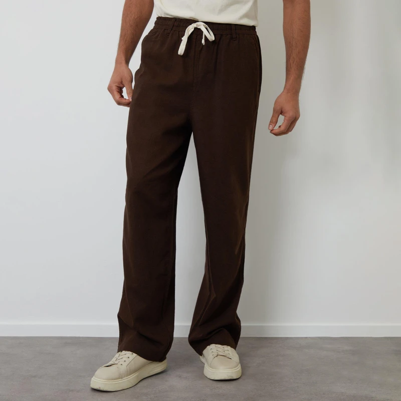 Image of Threadbare Linen Blend Loose Fit Trousers Chocolate male S