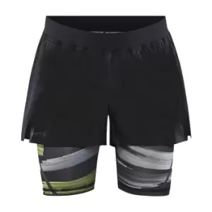 image of Craft Mens CTM Distance 2 in 1 Shorts (XL) (Yellow/Grey/Black)