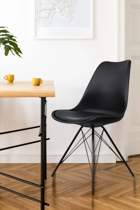 Image of Fusion Living Soho Plastic Dining Chair With Black Metal Legs Black FL1516