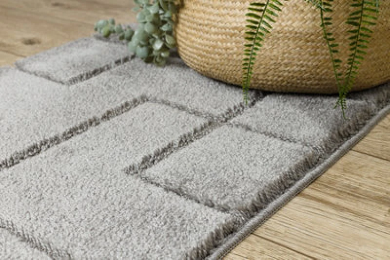 Image of RugsX Bathroom Rug Supreme Lines Non-Slip, Soft - Grey 50X80 Cm