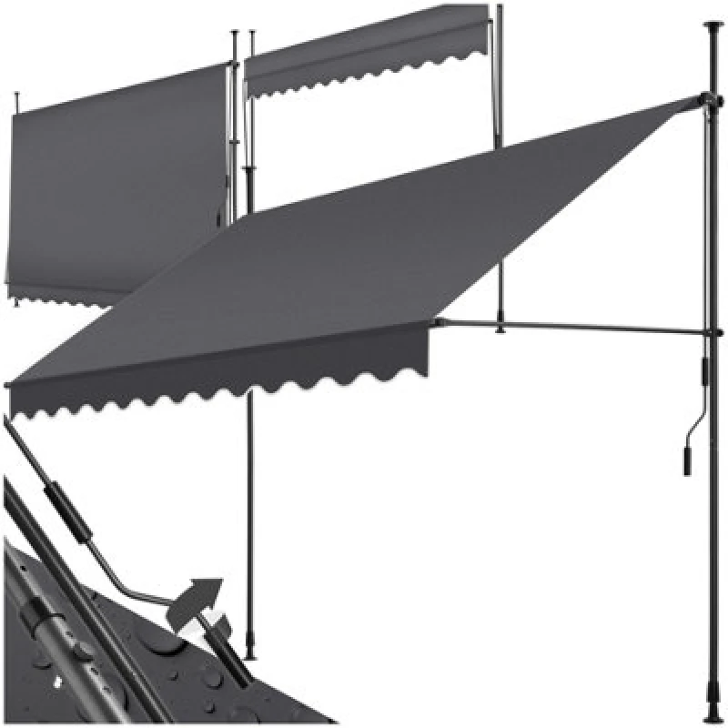 Image of Tectake Awning With Hand Crank - Pressure Fitted , Height Adjustable 300 X 180 Cm - Black/grey