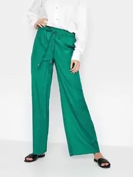 Image of Long Tall Sally Green Cotton Slub Wide Leg Trouser 36", Green, Size 22, Women