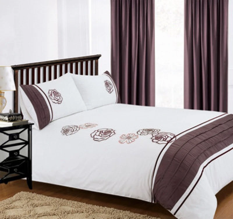 Image of Intimates Elegant Embellished Duvet Cover & Pillowcase Set, Luxury Style Bedroom Decor, Button Enclosure Duvet, Smooth Finish - Multicolour