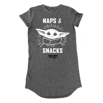 Image of Mandalorian - Naps And Snacks Womens Large T-Shirt Dress - Grey