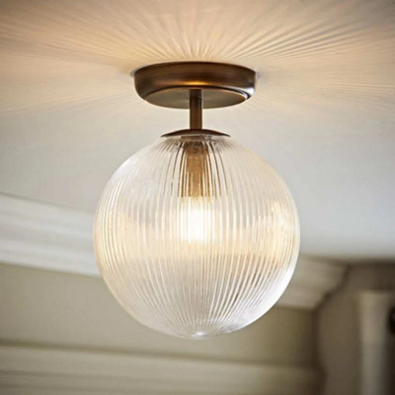Image of ValueLights ValueLights Kempton Ribbed Glass Globe Shade Flush Ceiling Light in Bronze Bronze One Size Unisex 5016529274681