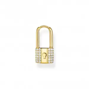 image of Sterling Silver Gold Plated Single Hoop Padlock Earring CR680-414-14