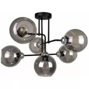 Image of Keter Cosmo Multi Arm Semi Flush Ceiling Light Black, Silver, 55cm, 6x E27