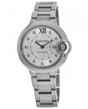 Cartier Ballon Bleu 33mm Automatic Diamond Dial Steel Womens Watch WE902074 WE902074