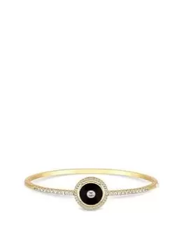 Image of Inicio 14K Gold Plated Jet Enamel And Cubic Zirconia Bangle Bracelet