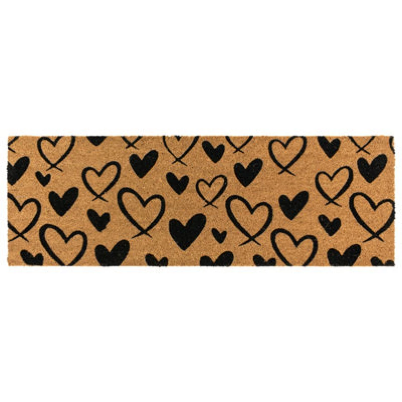 Image of JVL Eco-Friendly Latex Backed Coir Entrance Doormat Runner, 40x120cm - Hearts, Brown 02-291