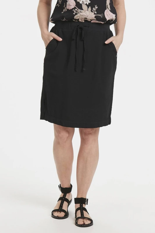 Image of Kaffe Womens Naya Knee Length Skirt with Tie Waist in True Black Size: 12 True Black Female 12