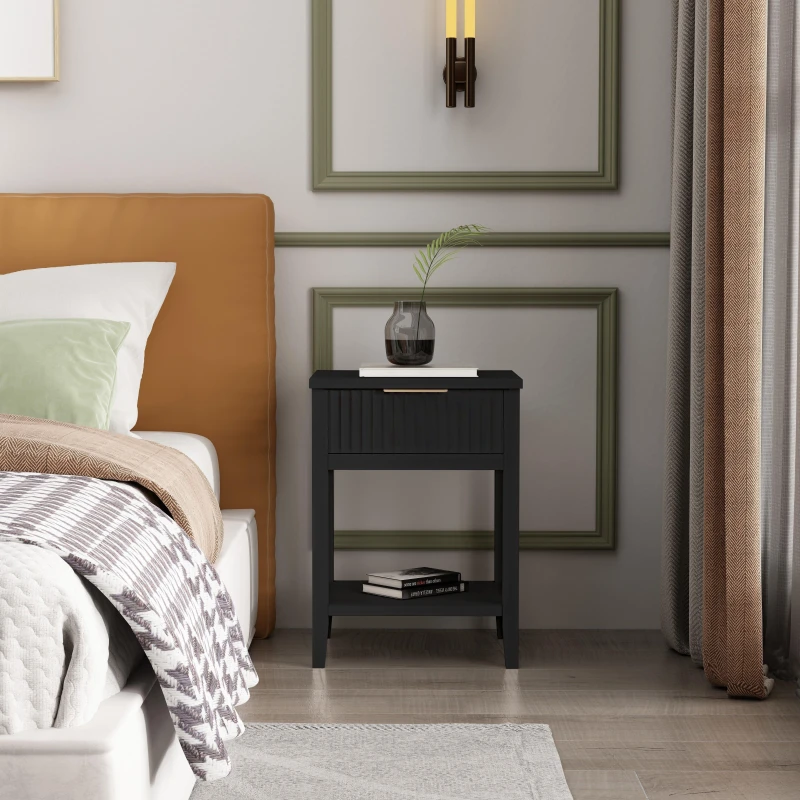 Image of Cabinet Bits Monti 1 Drawer Bedside Table in Black Unisex