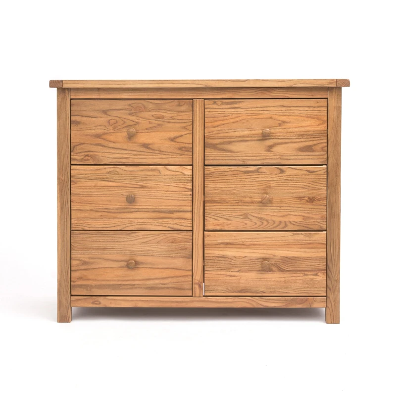 Image of Cabinet Bits Trivento 6 Drawer Chest of Drawers Wood Knob in Natural Natural Unisex