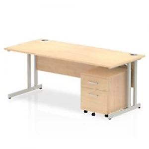 Image of Impulse 1800 Straight Cantilever Workstation 500 Two drawer mobile Pedestal Bundle Maple