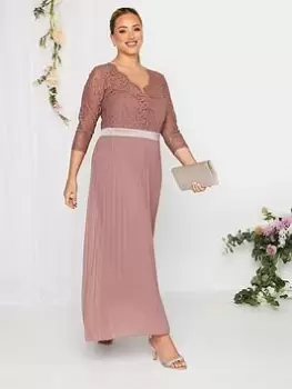 Image of Yours Occasion Lace Wrap Pleat Maxi Dress, Pink, Size 14, Women