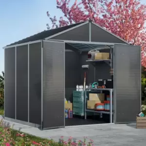 image of 8' x 8' Palram Canopia Rubicon Double Door Premium Plastic Shed - Dark Grey (2.37m x 2.29m)