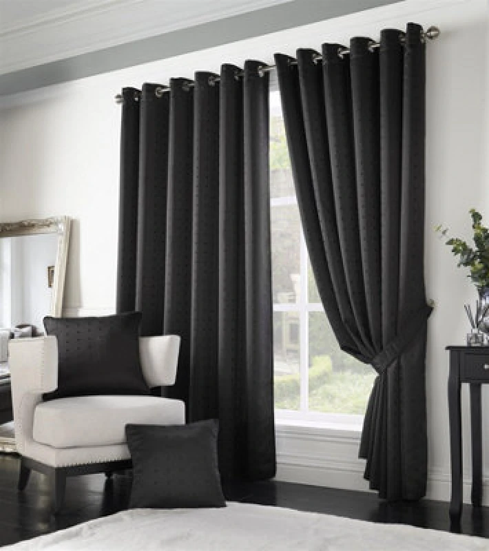 Image of Essential Living Adiso Eyelet Ring Top Curtains 168cm x 137cm Black MADRBL6654