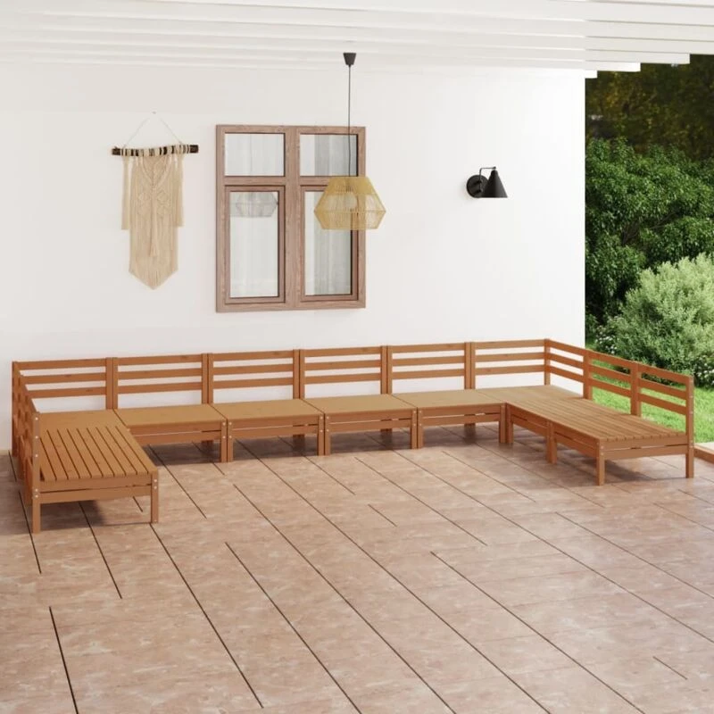 Image of VIDAXL 10 Piece Garden Lounge Set Honey Brown Solid Wood Pine Vidaxl 8720286691823