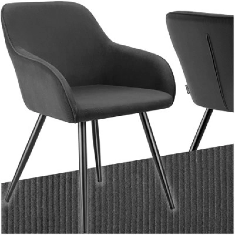 Image of Tectake 1 Dining Chair Marilyn - Corduroy Look, Upholstered, Armchair, Continuous Backrest - Anthracite/black