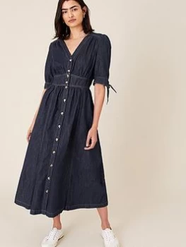 image of Monsoon Navy Dolly Denim Dress in Organic Cotton - 8