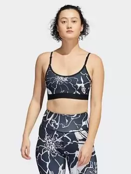 Image of adidas Light-support Flower Print Bra, Blue, Size L, Women
