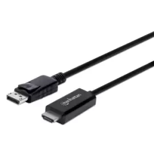Image of Manhattan DisplayPort 1.2 to HDMI Cable 4K@60Hz 1.8m Male to Male DP With Latch Black Not Bi-Directional Three Year Warranty Polybag