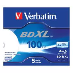 image of Verbatim BD-R XL 100GB* 4x Wide Inkjet Printable 5 Pack Jewel Case