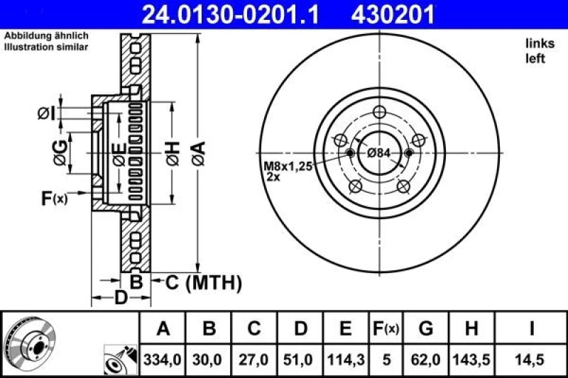 Image of ATE 24.0130-0201.1 Brake disc Vented, Coated Brake Disc (82)