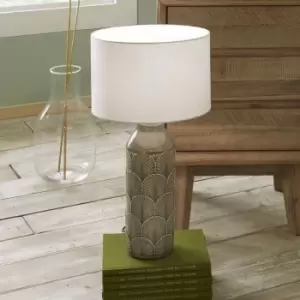 Image of Embossed Grey Ceramic Table Lamp